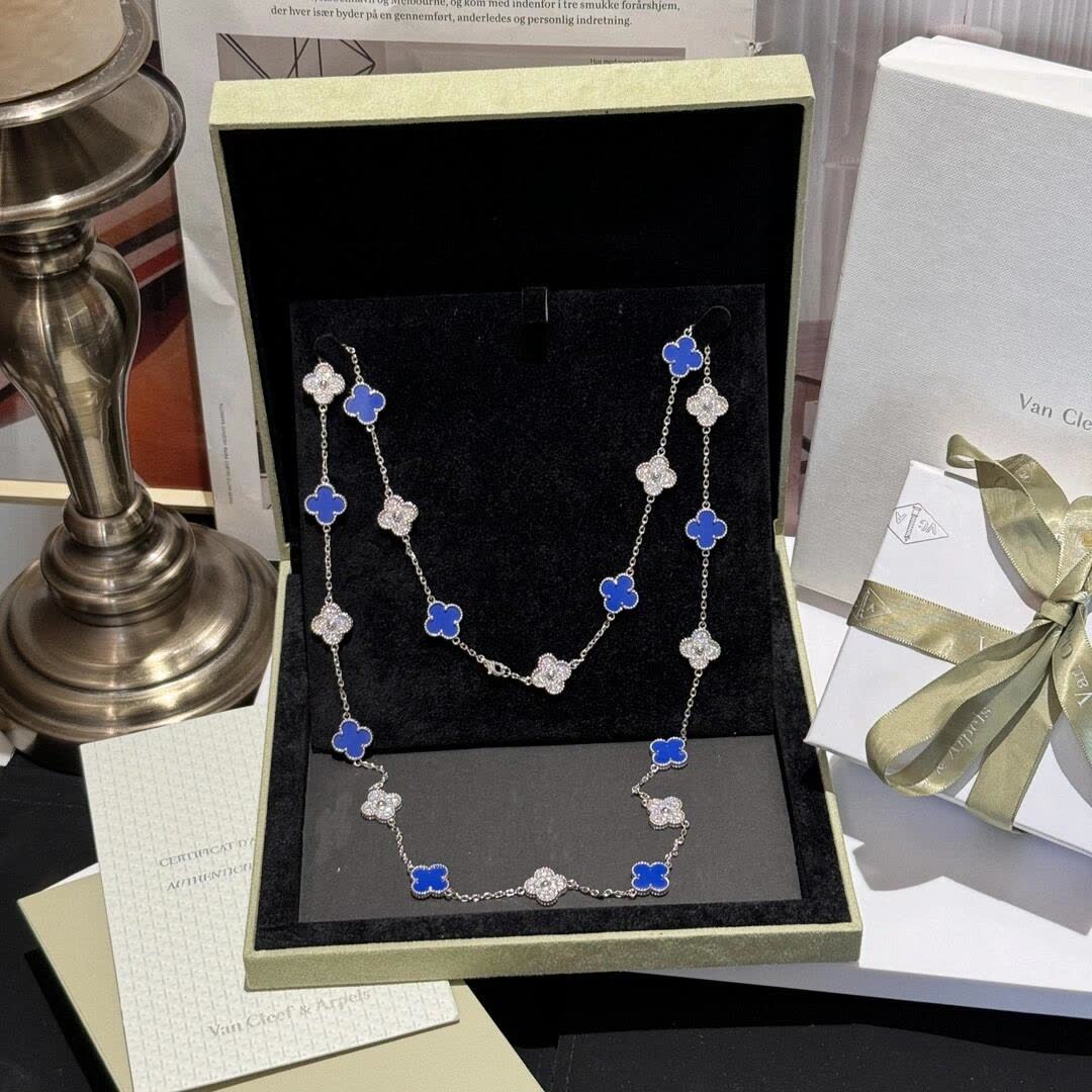 Van Cleef & Arpels Alhambra Blue Enamel Necklace
